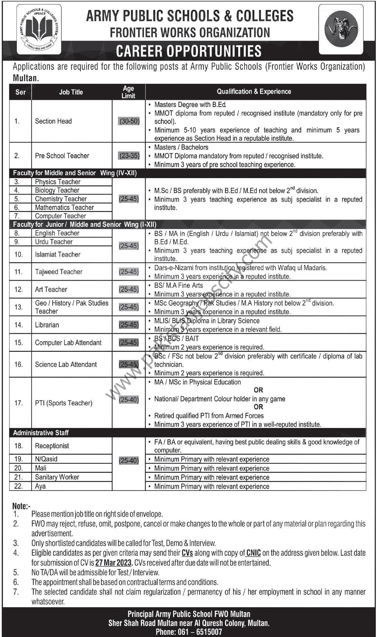 Army Public School College Multan Jobs 12 March 2023 Express Tribune ?v=1678672771