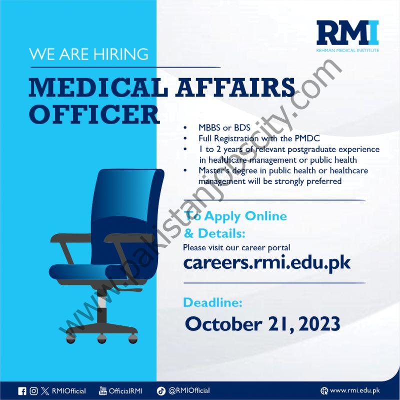 Rehman Medical Institute RMI Jobs Medical Affairs Officer