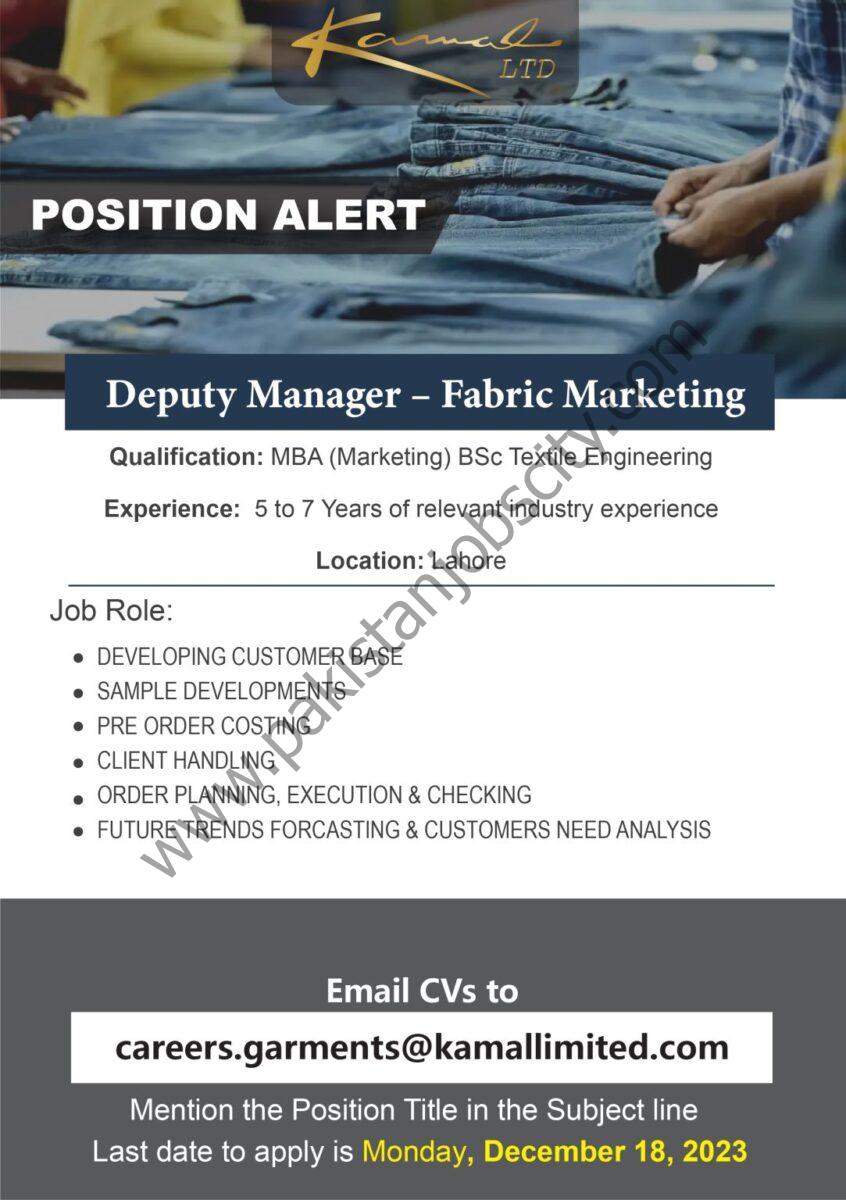 Kamal Limited Jobs Deputy Manager Fabric Marketing 1