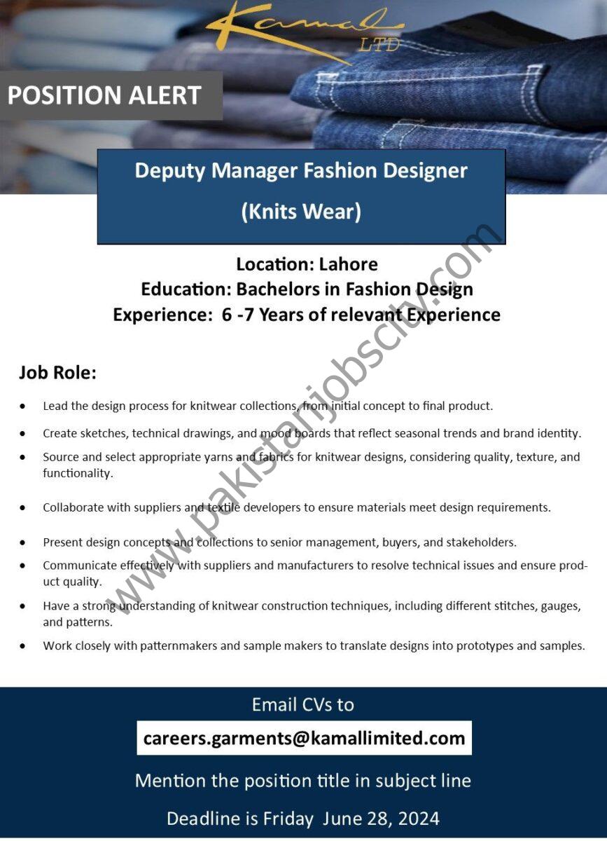 Kamal Ltd Jobs Deputy Manager Fashion Designer R & D (Knits Wear) 1