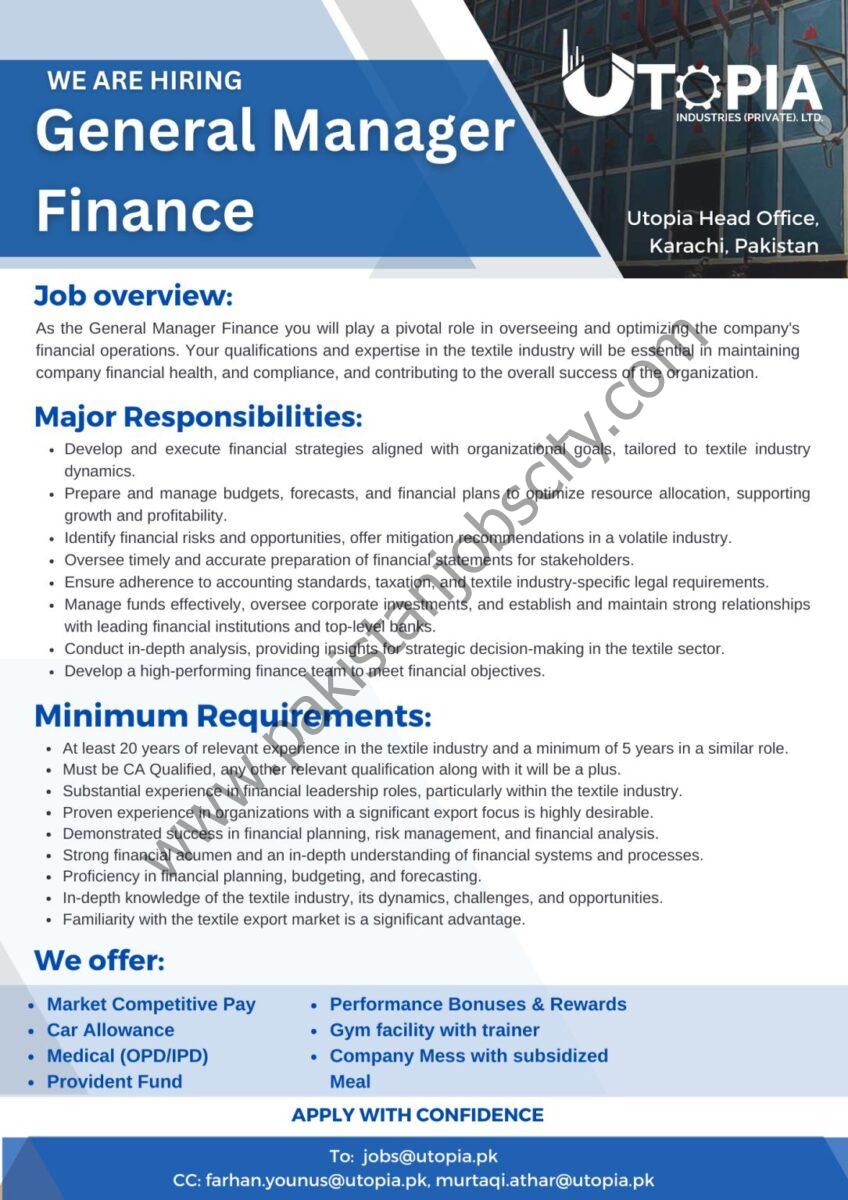  Utopia Industries Pvt Ltd Jobs General Manager Finance 1