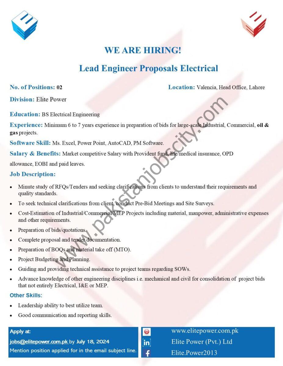 Elite Power Pvt Ltd Jobs Lead Engineer Proposals Electrical 2