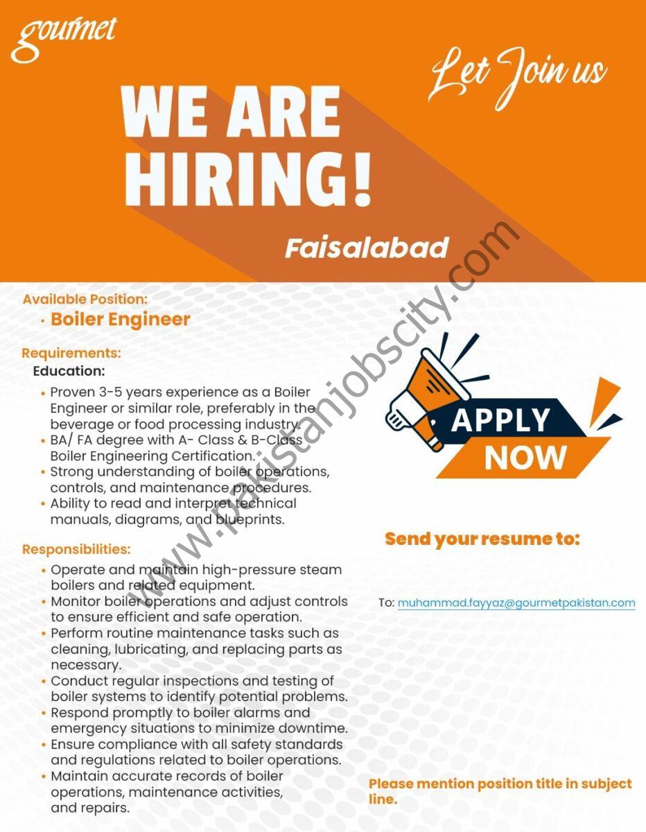 Gourmet Foods Pvt Ltd Jobs Boiler Engineer 1