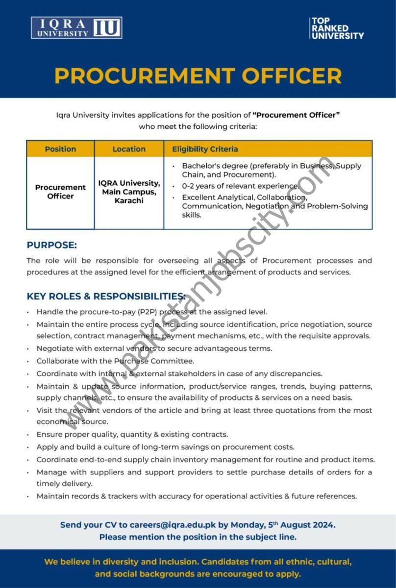  Iqra University IU Jobs Procurement Officer 1