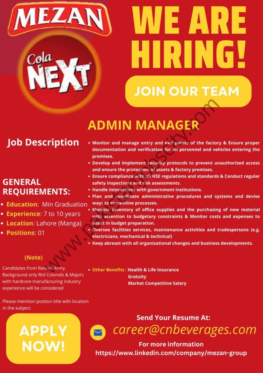 Mezan Beverages Pvt Ltd Jobs Admin Manager 1