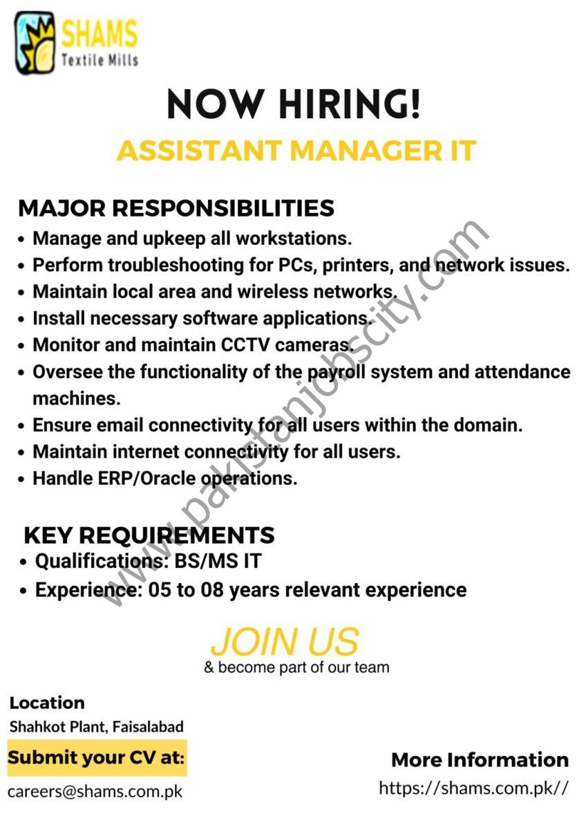 Shams Textile Mills Limited Jobs Assistant Manager IT 1