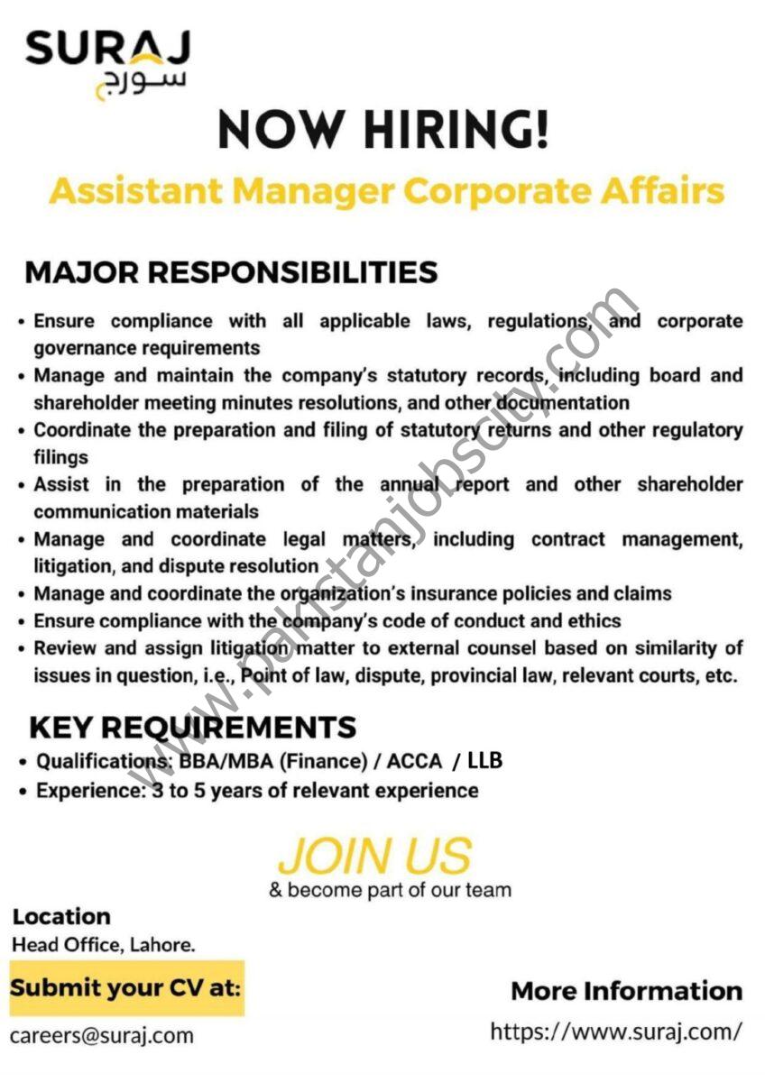 Suraj Cotton Mills Limited Jobs Assistant Manager Corporate Affairs 1