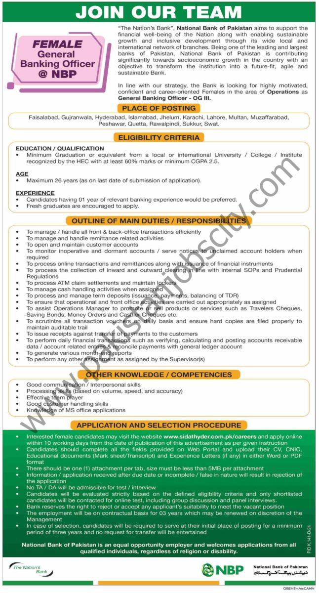 National Bank Of Pakistan NBP Jobs General Banking Officer 1