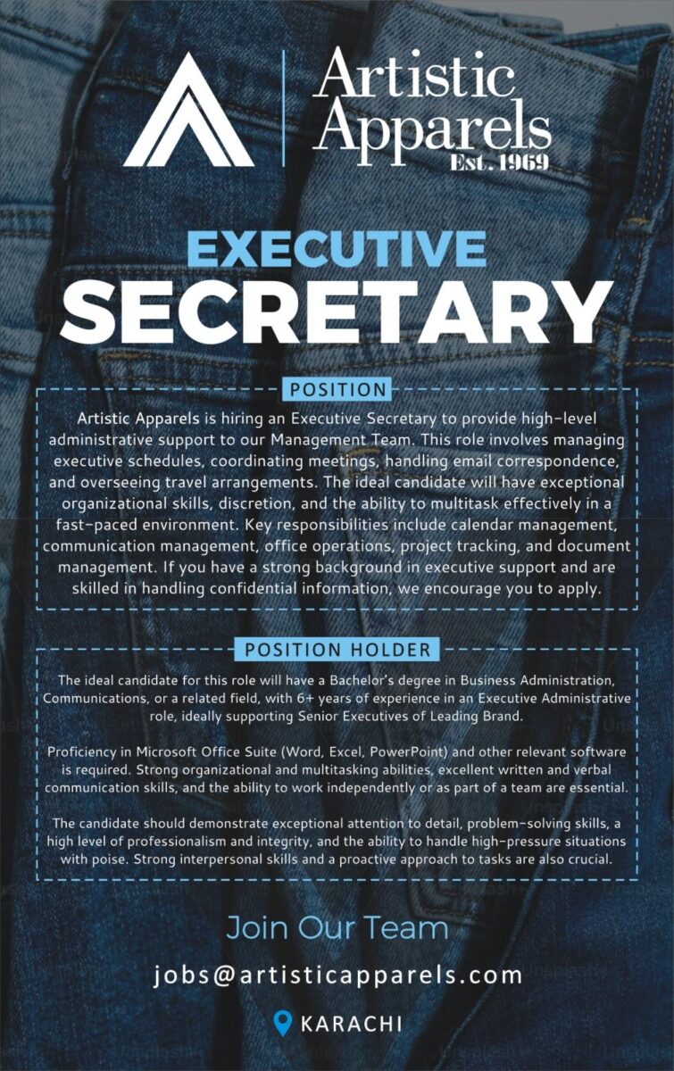  Artistic Apparels Jobs Executive Secretary  1