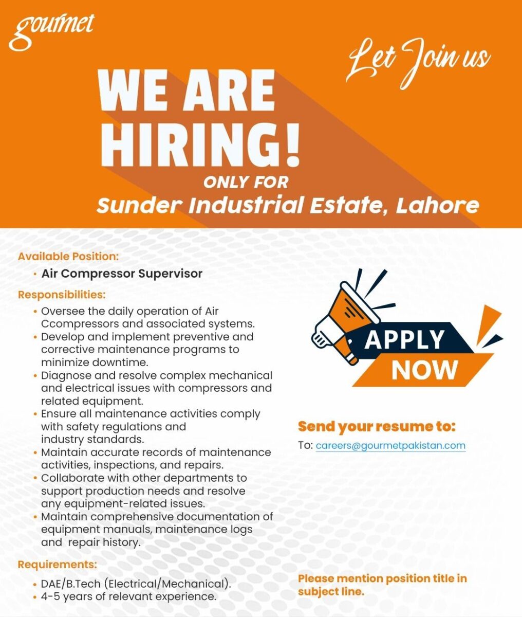 Gourmet Foods Pvt Ltd Jobs Air Compressor Supervisor 1