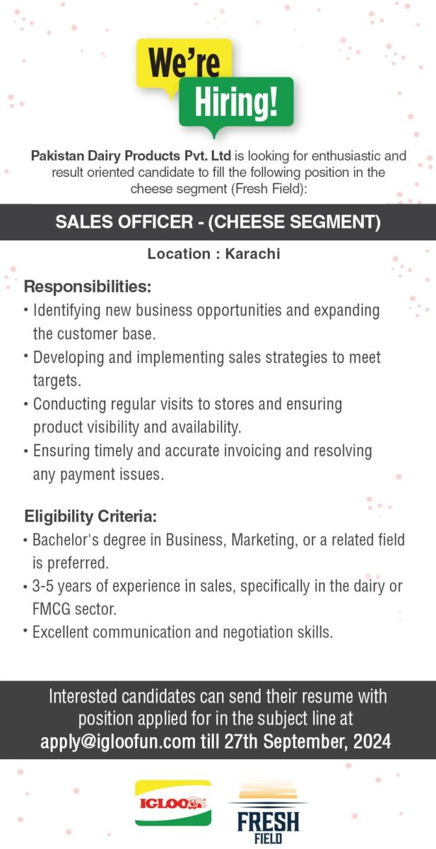 Pakistan Dairy Products Pvt Ltd Jobs Sales Officer 1