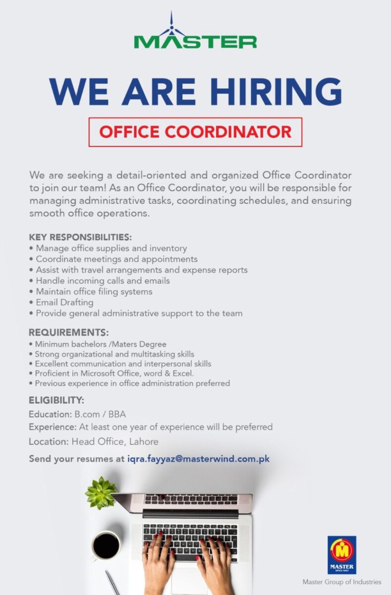 Master Wind Energy Pvt Ltd Jobs Office Coordinator 1