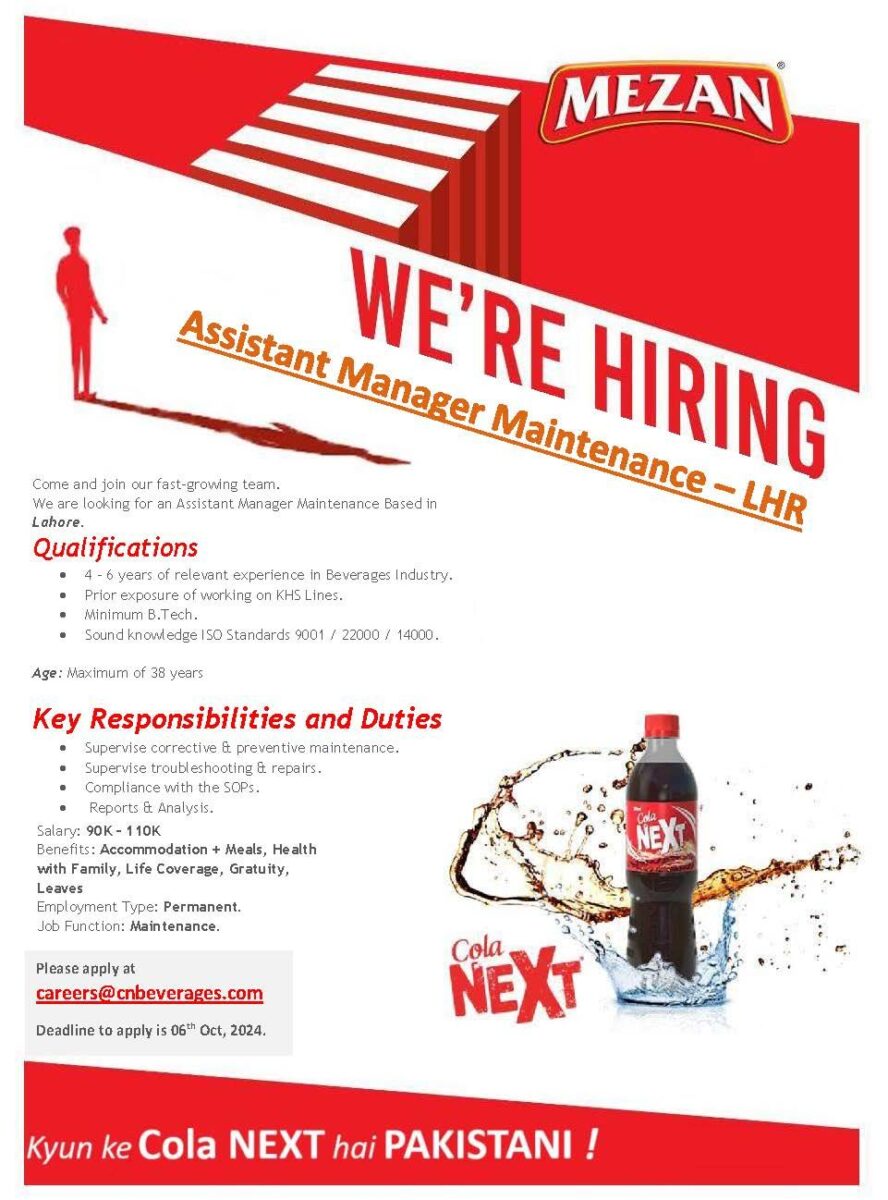 Mezan Beverages Jobs Assistant Manager Maintenance 1