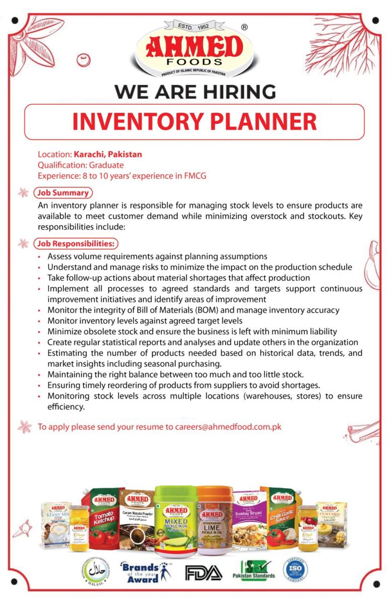 Ahmed Foods Pvt Ltd Jobs Inventory Planner 1