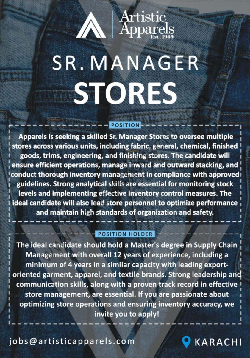  Artistic Apparels Pvt Ltd Jobs Sr Manager Stores 1