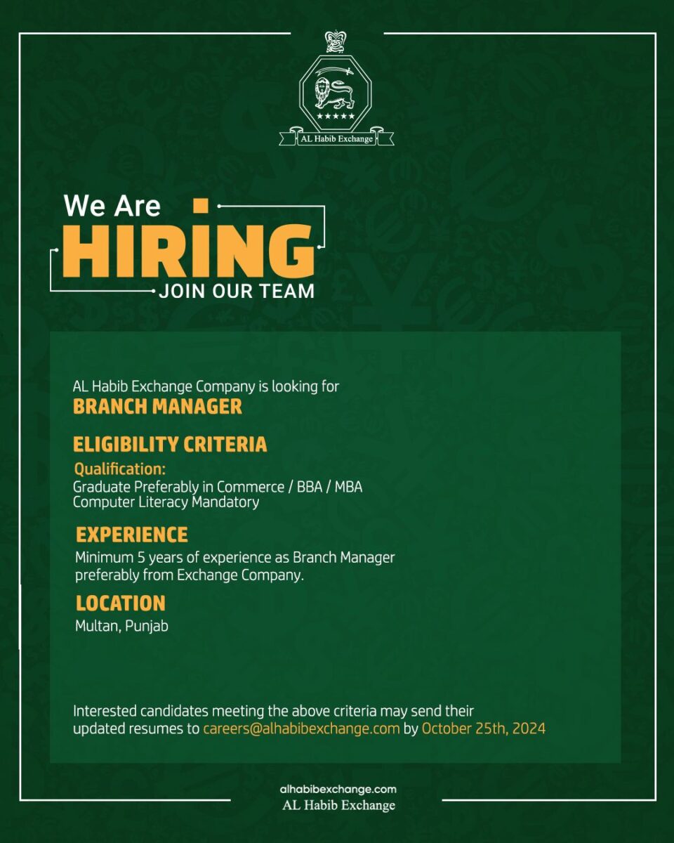 AL Habib Exchange Company Jobs Branch Manager 1