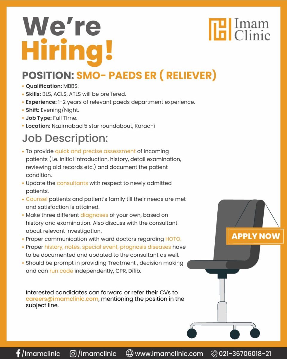 Imam Clinic Jobs SMO-PAEDS ER (Reliever) 1