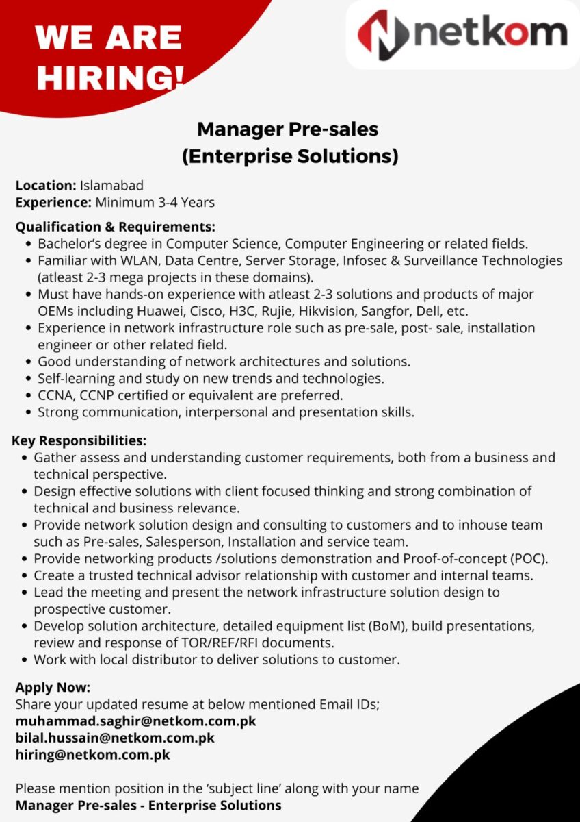 Netkom Technologies (Pvt) Ltd Jobs October 2024 2