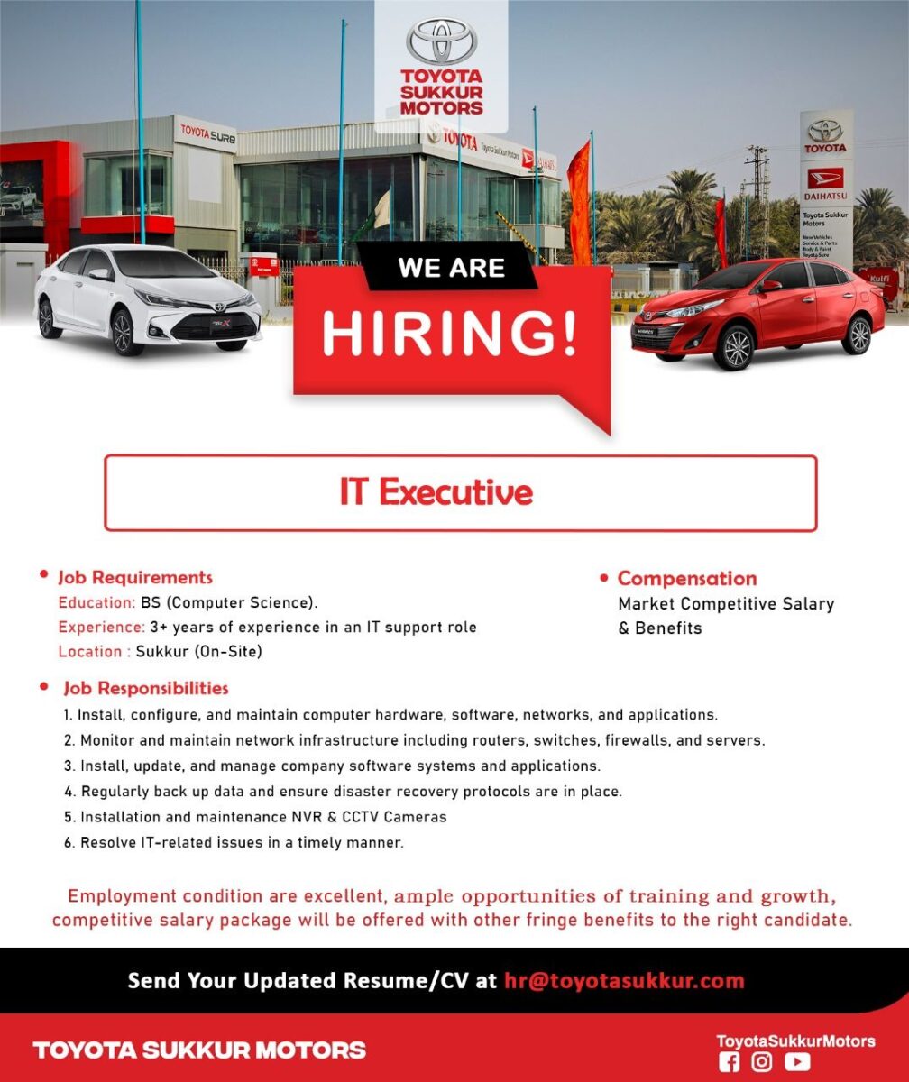 TOYOTA Sukkur Motors Jobs IT Executive 1