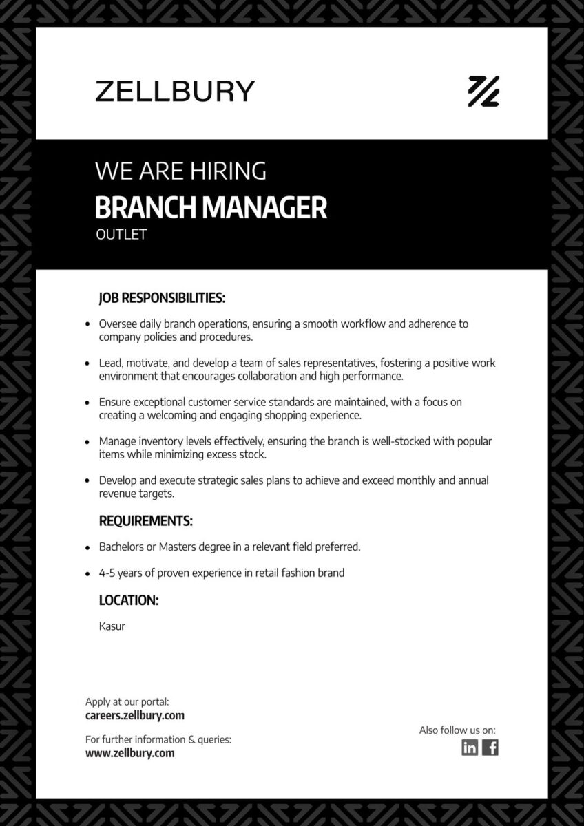 Zellbury Pakistan Jobs Branch Manager 1