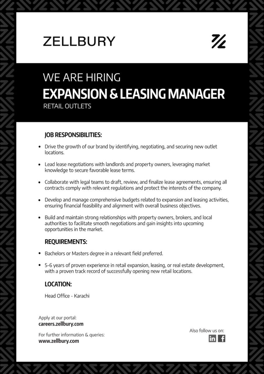 Zellbury Pakistan Jobs Expansion & Leasing Manager 1