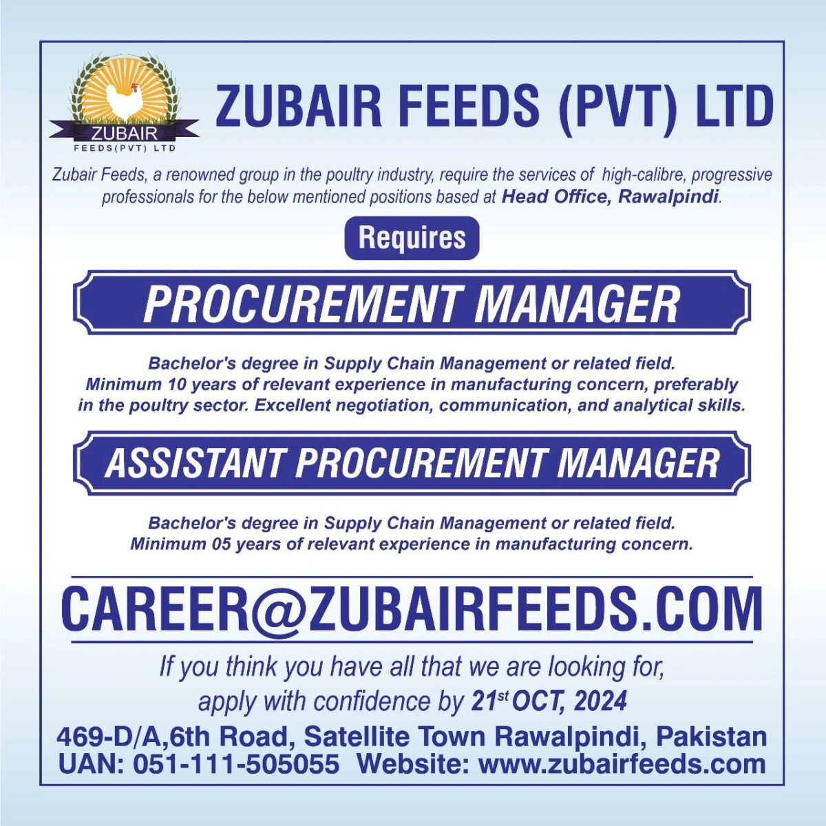 Zubair Feeds Jobs 16 October 2024 1