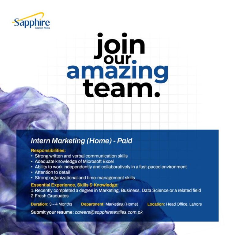 Sapphire Textile Mills Jobs Intern Marketing