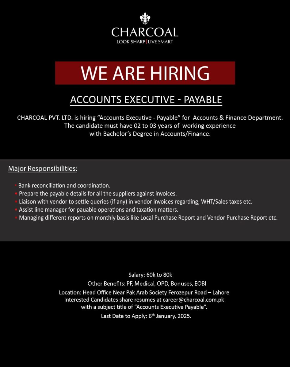 Charcoal Pvt Ltd Jobs Accounts Executive Payable 1