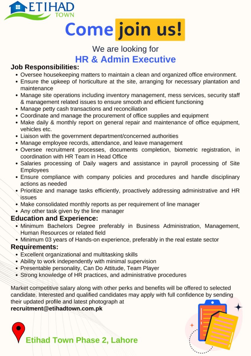 Etihad Town Jobs HR & Admin Executive 1