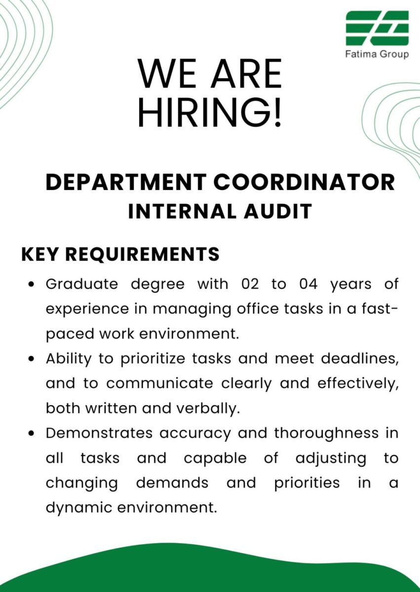 Fatima Group Jobs Department Coordinator 1