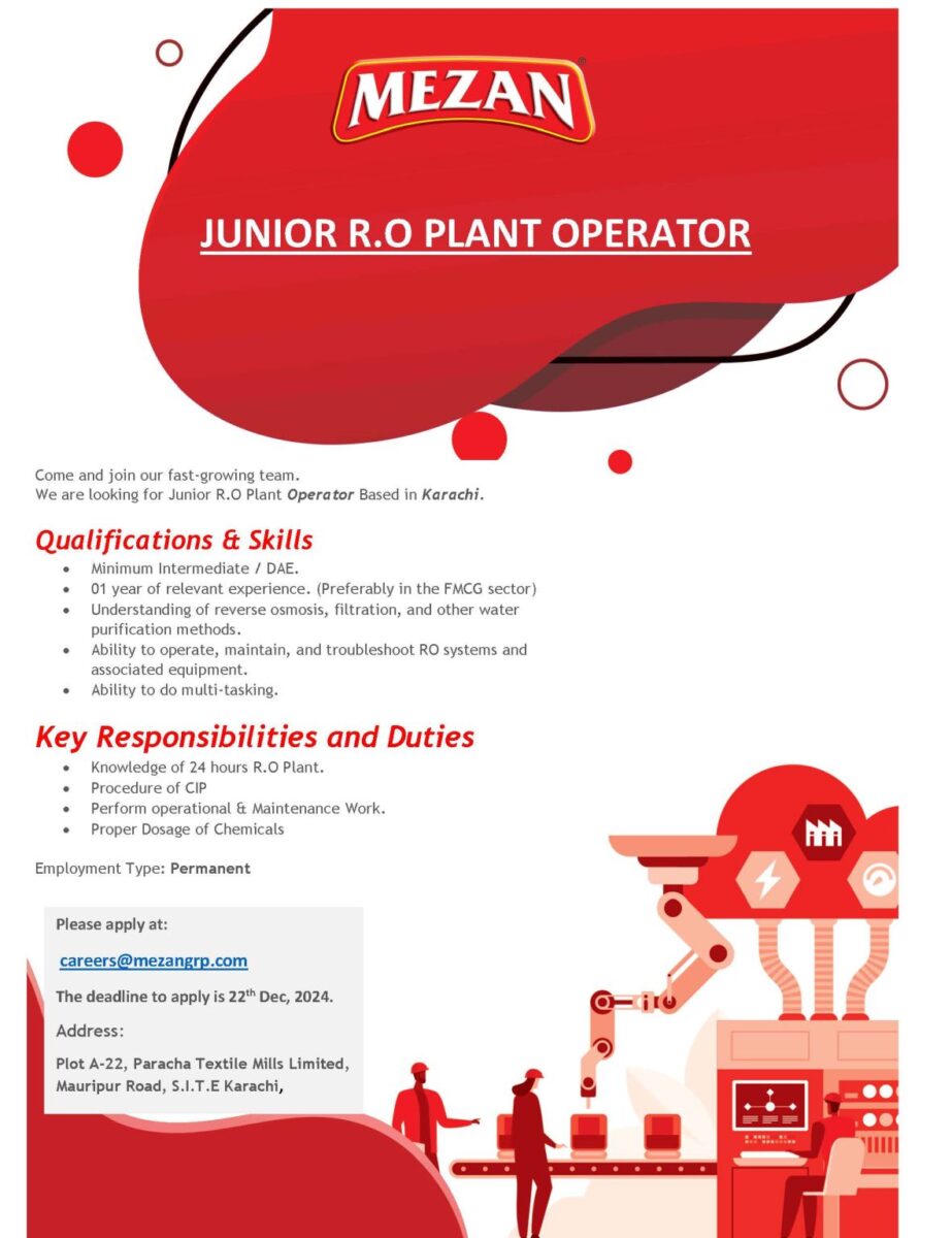 Mezan Group Jobs Junior RO Plant Operator 2