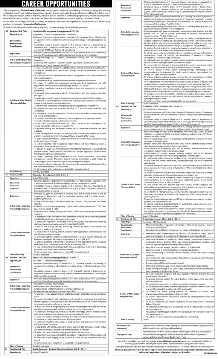 National Bank of Pakistan NBP Jobs 15 December 2024 Express Tribune 1