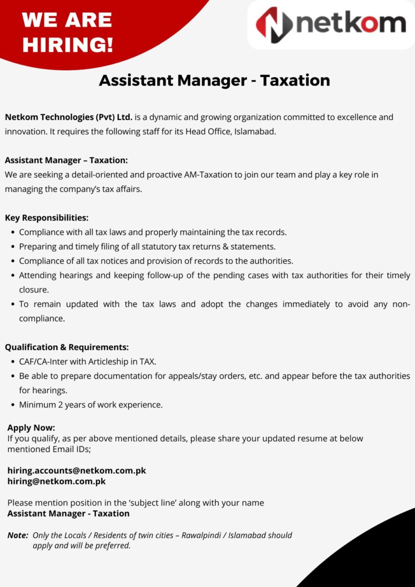 Netkom Technologies Jobs Assistant Manager Taxation 1