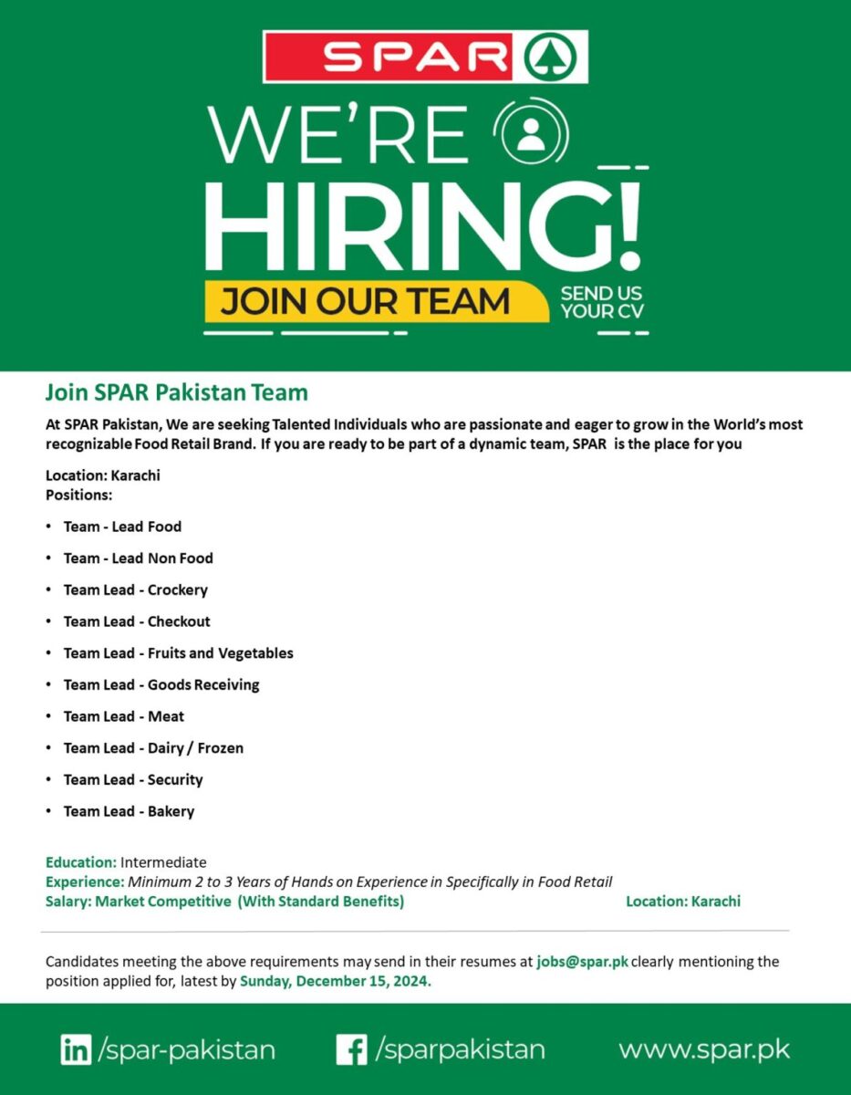 SPAR Pakistan Jobs December 2024 1