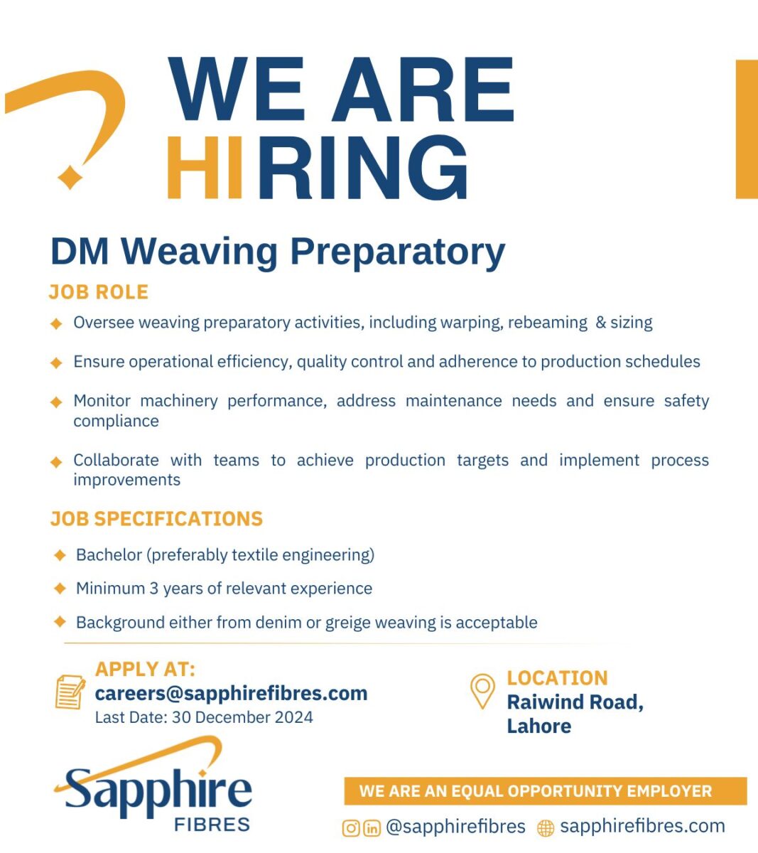 Sapphire Fibres Jobs DM Weaving Preparatory 1