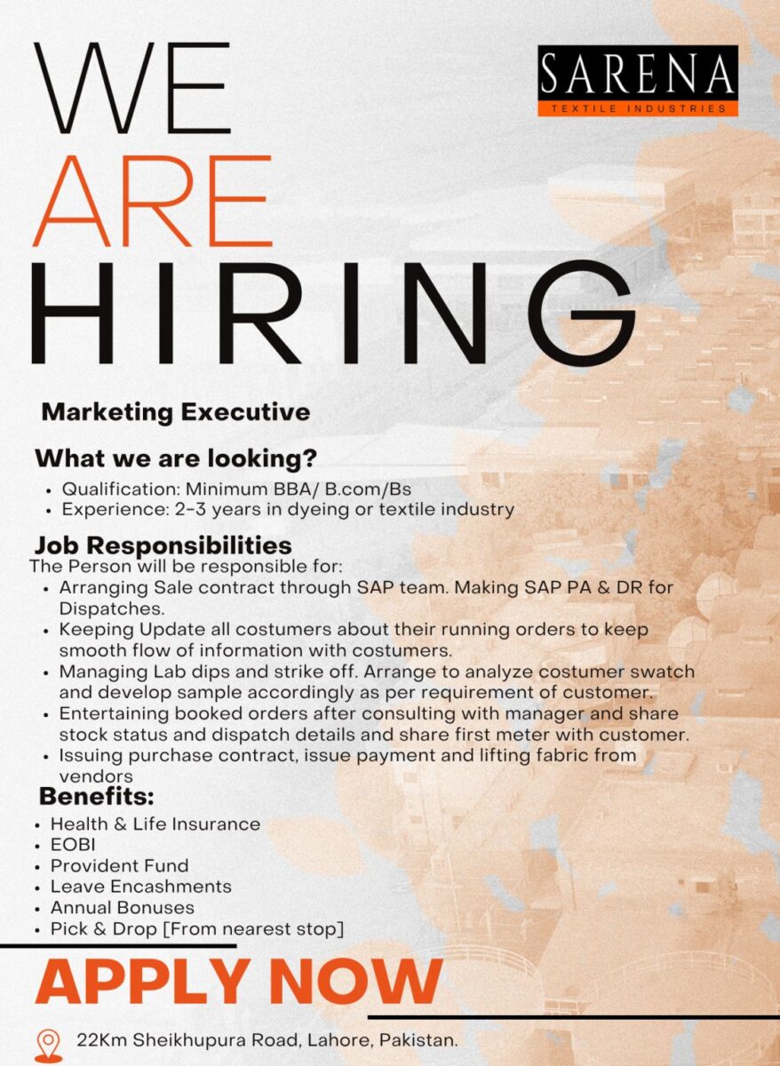 Sarena Industries Jobs Marketing Executive 1