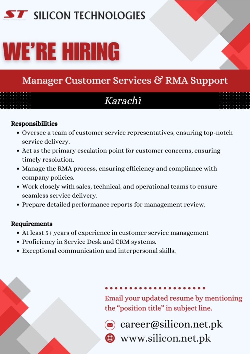 Silicon Technologies Jobs Manager Customer Services & RMA Support 1