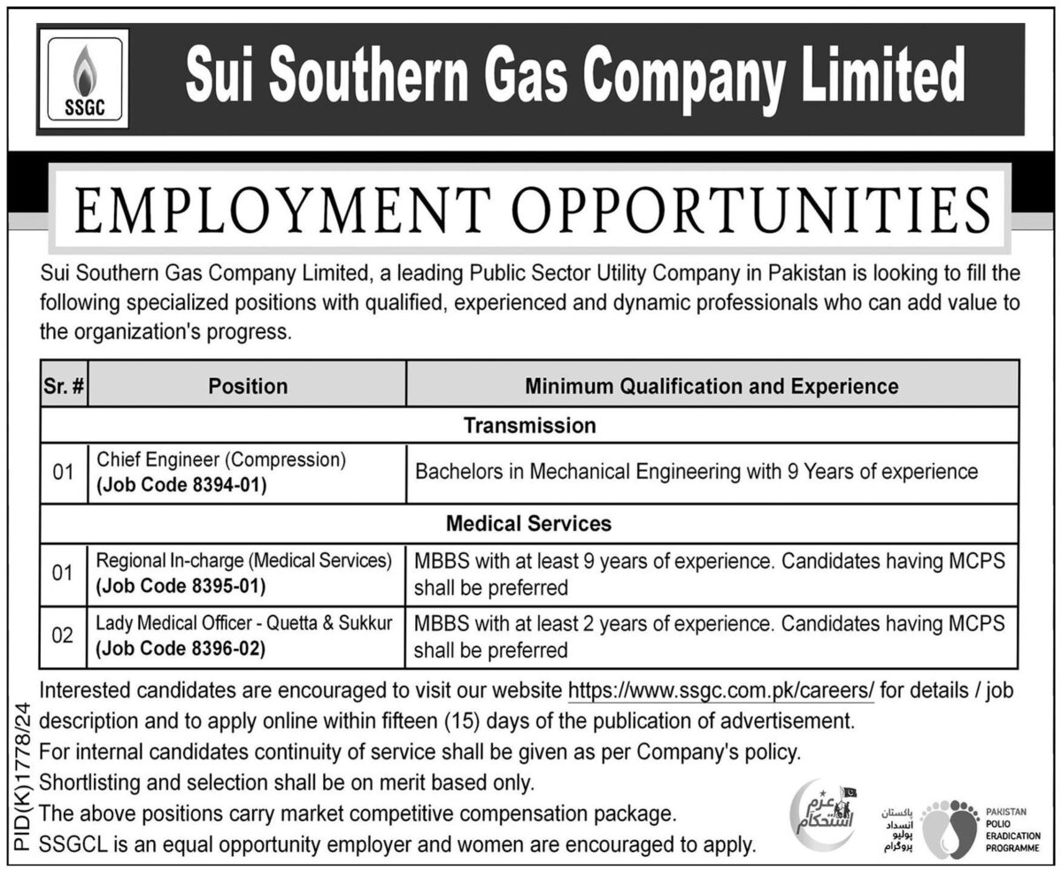 Sui Southern Gas Co Ltd SSGC Jobs December 2024 1