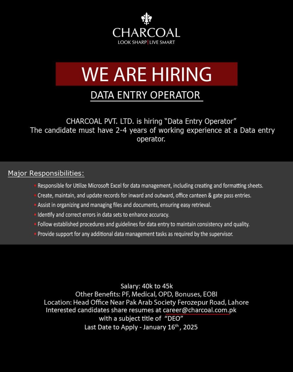 Charcoal Pvt Ltd Jobs Data Entry Operator 1