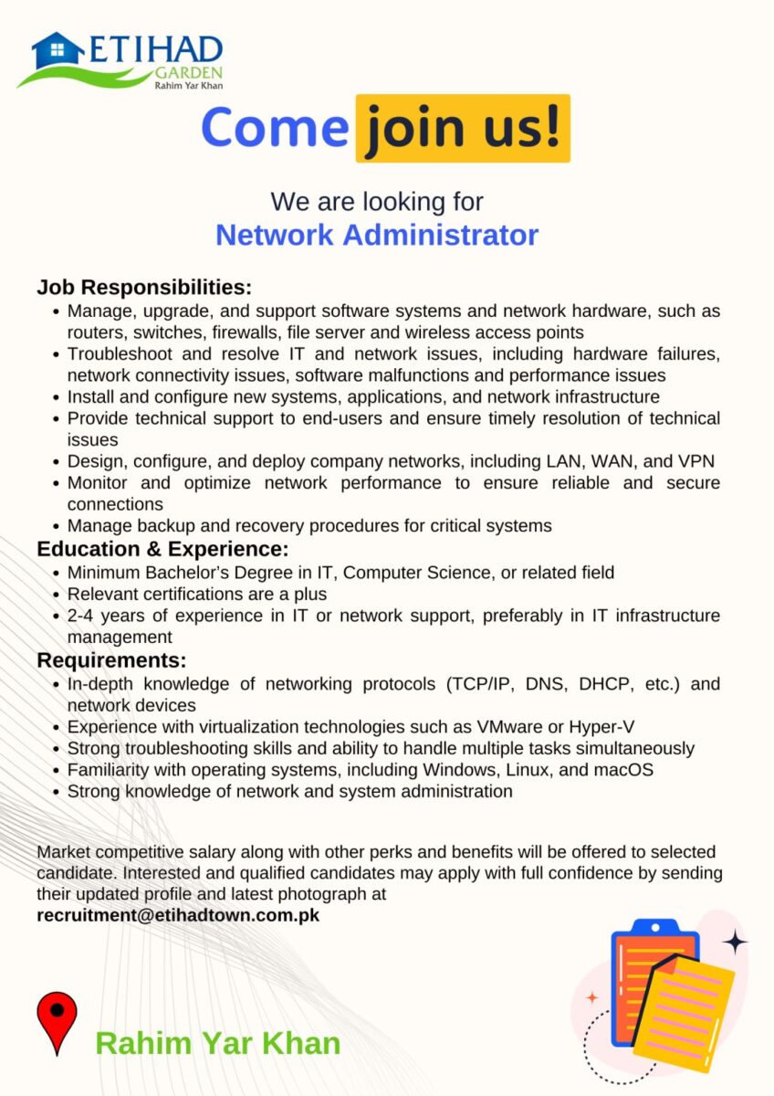 Etihad Garden Jobs Network Administrator 1