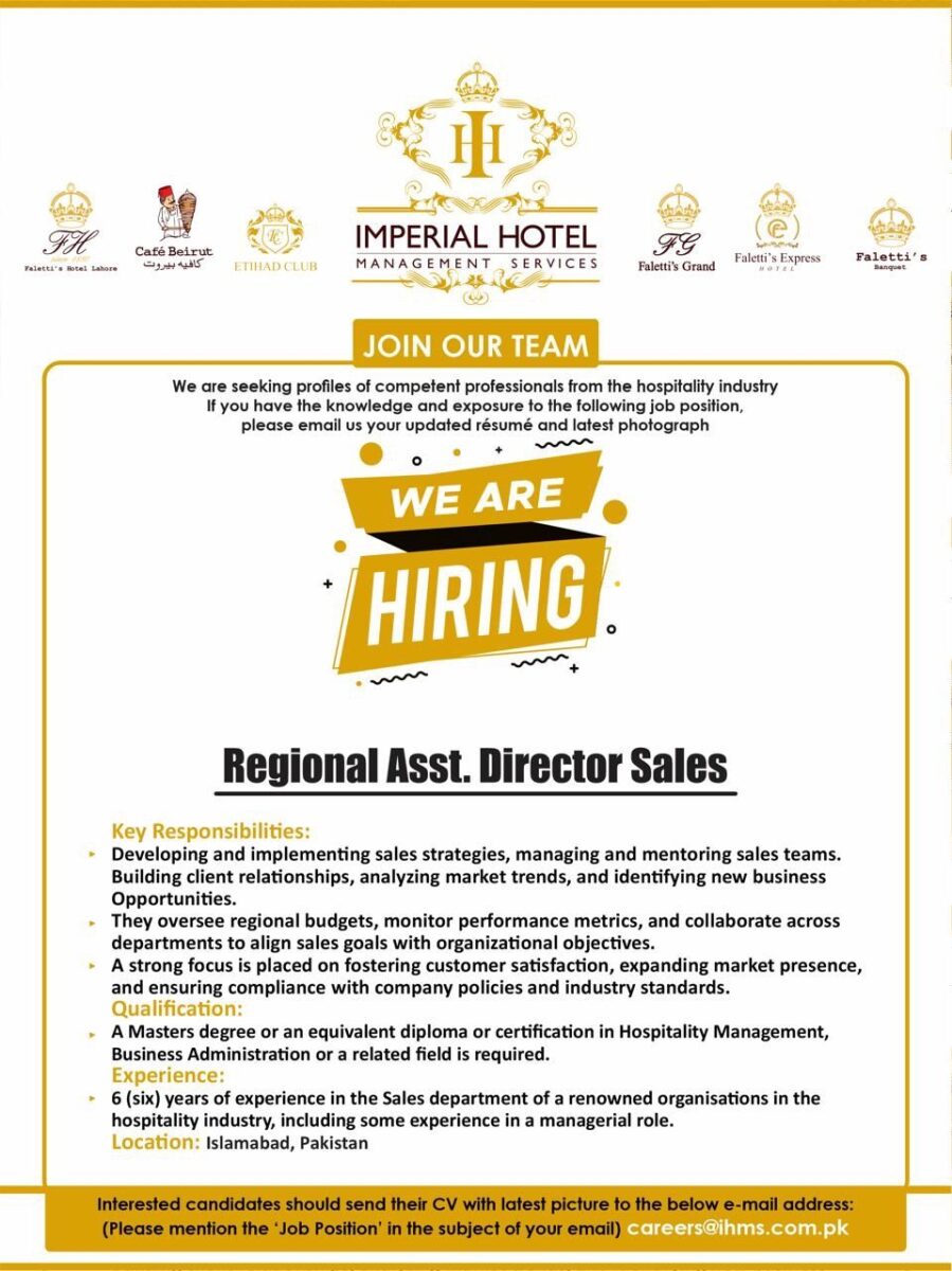 Imperial Hotel Management Services Jobs Regional Assistant Director Sales 1