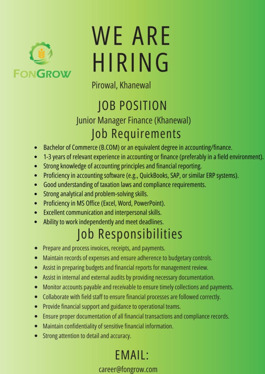 FonGrow Pvt Ltd Jobs Jr Manager Finance 1