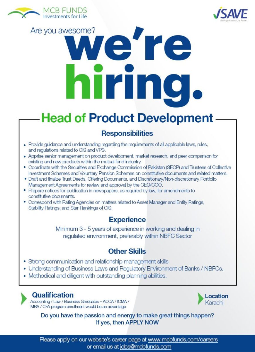 MCB Funds Jobs Head of Product Development 1