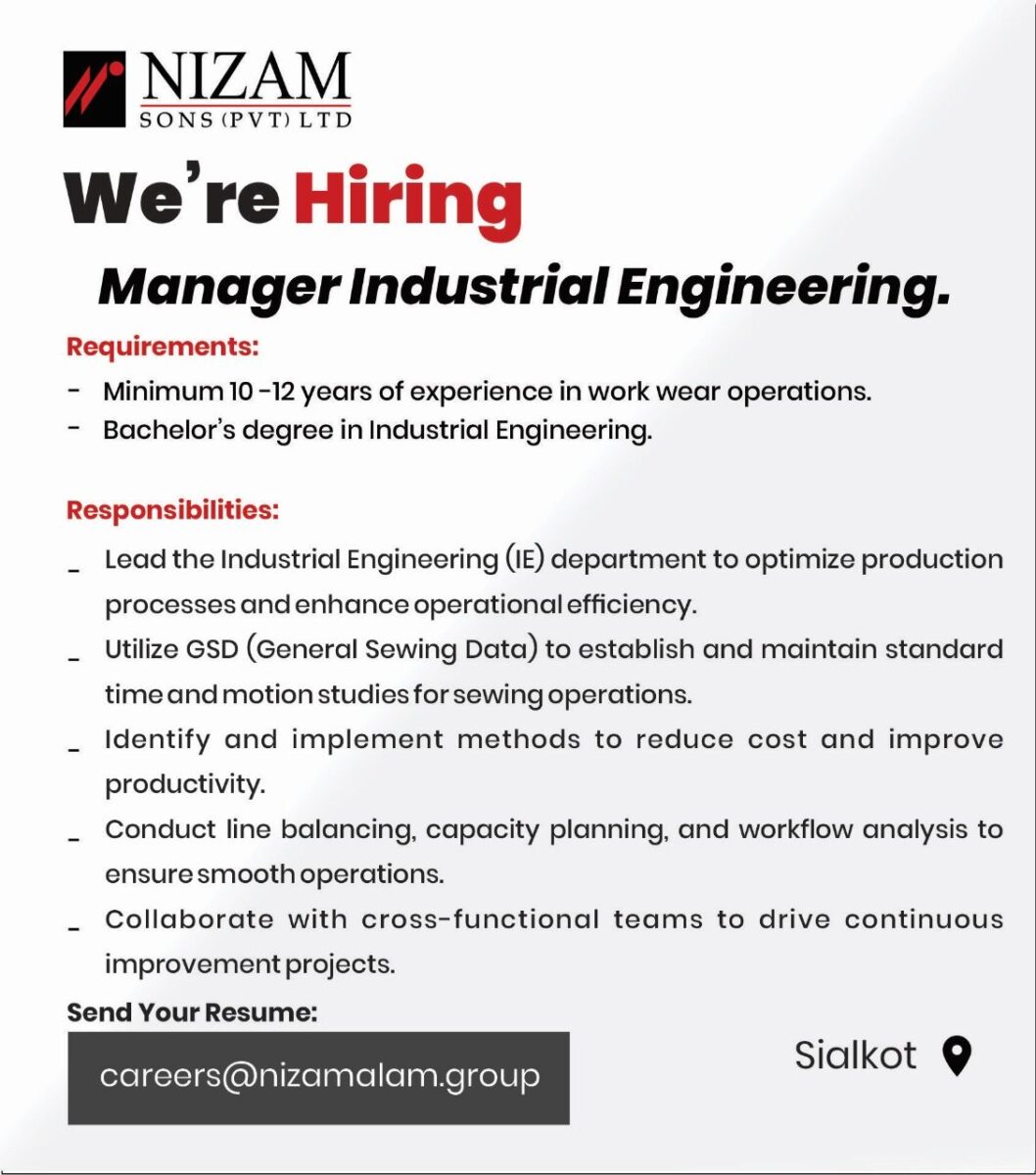  Nizam Sons Pvt Ltd Jobs Manager Industrial Engineering 1