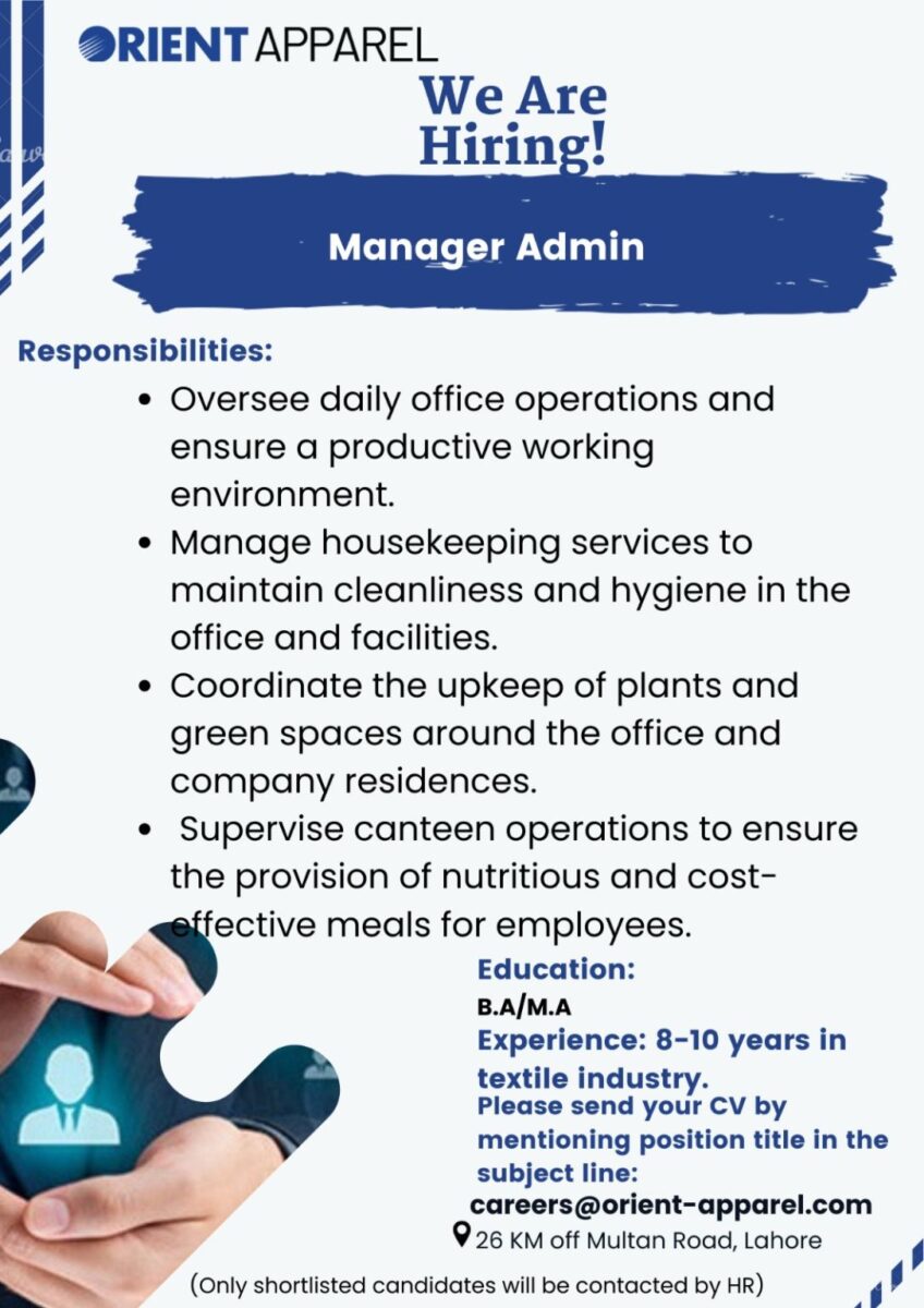 Orient Apparel Pvt Ltd Jobs Manager Admin  1