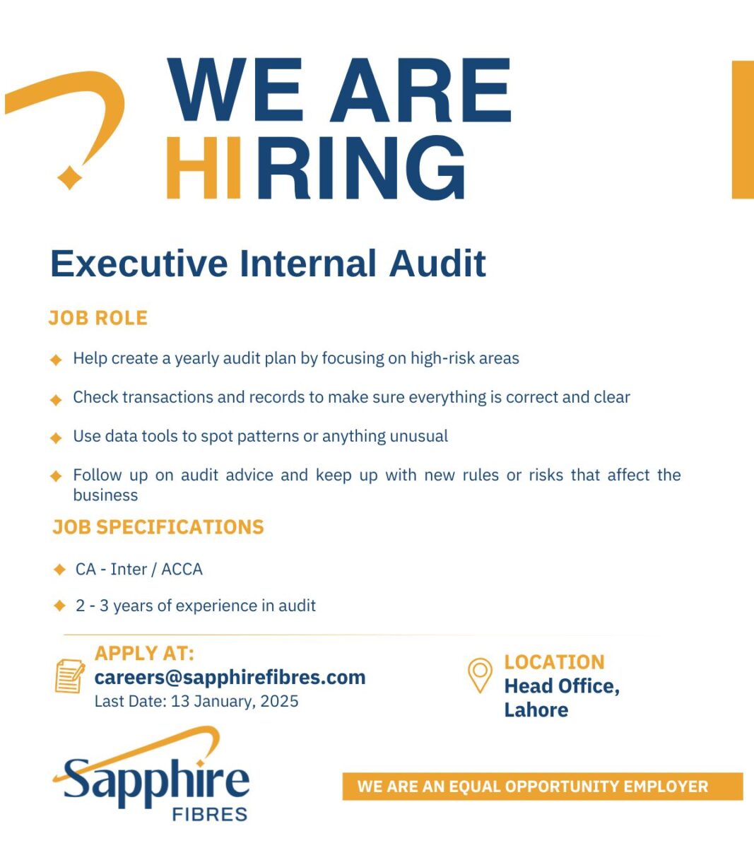 Sapphire Fibres Limited Jobs Executive Internal Audit 1