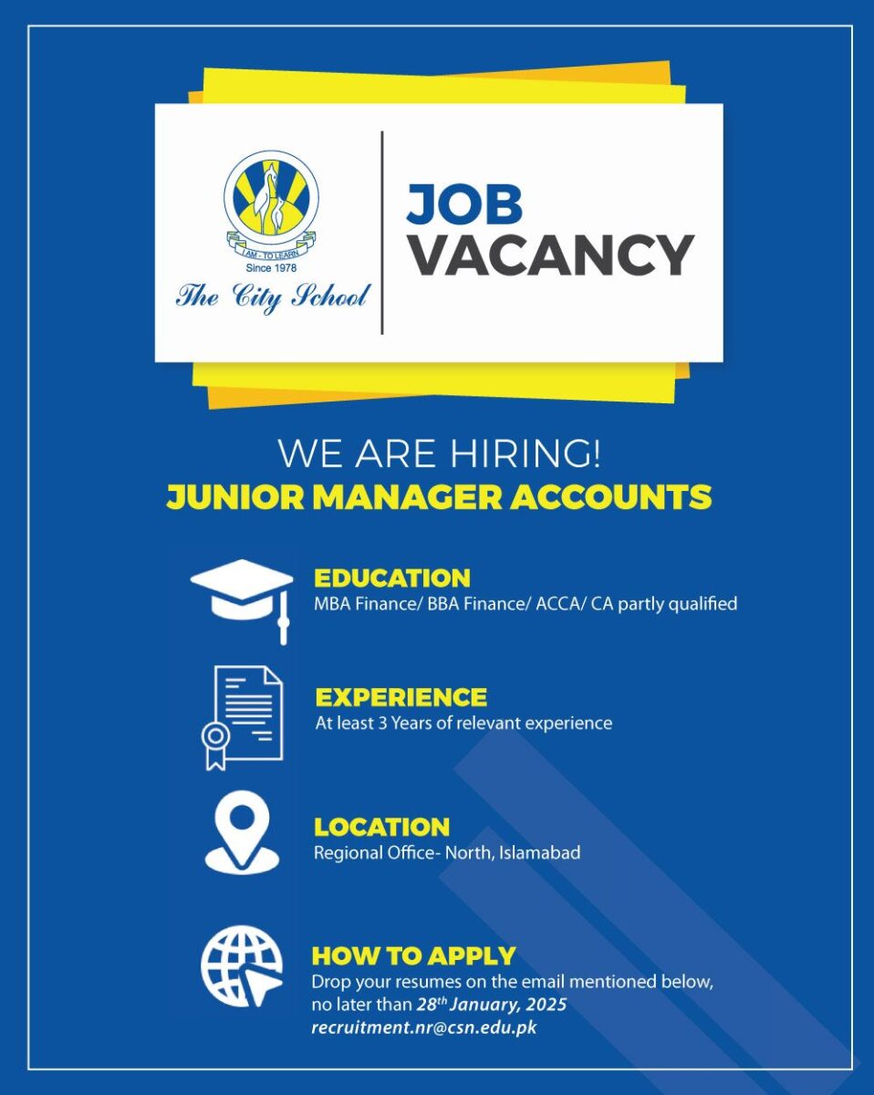 The City School Jobs Jr Manager Accounts 1