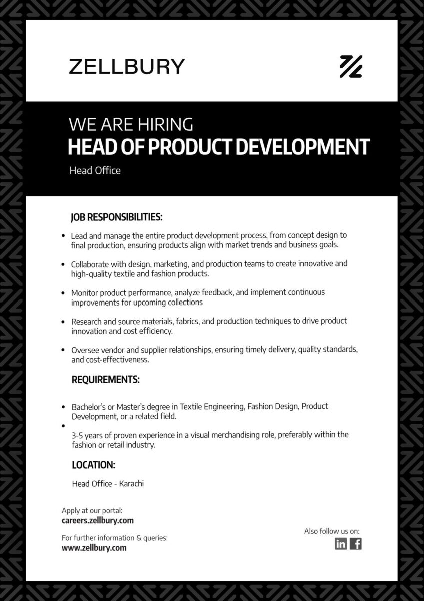 Zellbury Pakistan Jobs Head of Product Development 1