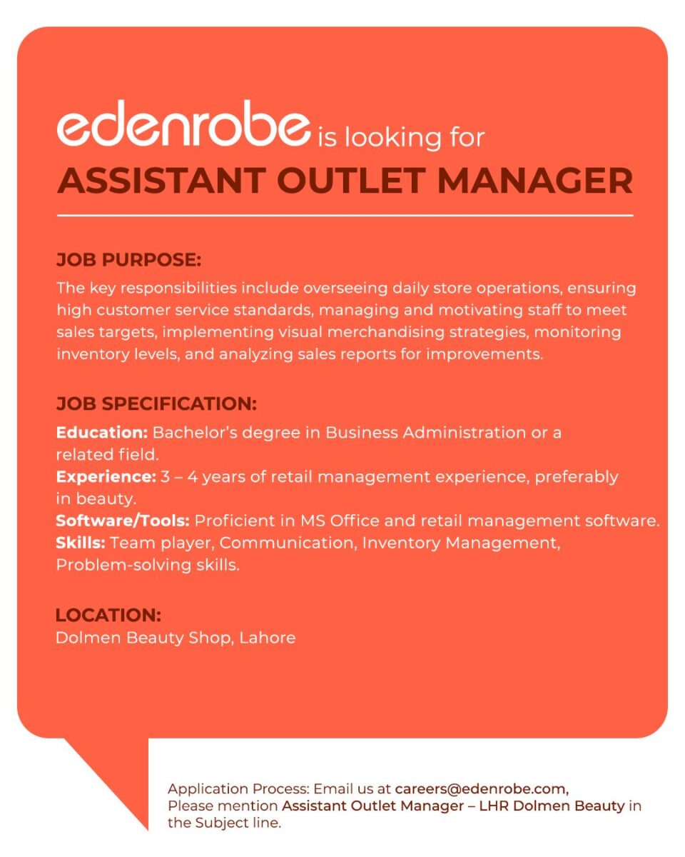 Edenrobe Jobs Assistant Outlet Manager 1