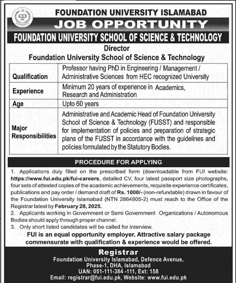 Foundation University Islamabad Jobs 02 Debruary 2025 Dawn 01 1